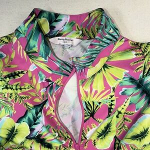 Tommy Bahama Golf Women's Pink Tropical Floral Stretch 1/4 Zip Mock Neck M